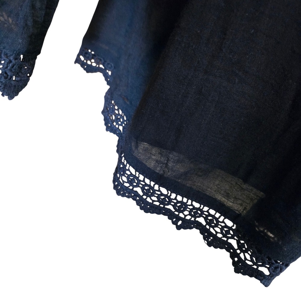 Zara Trafulac Black Off Shoulder Smocked Crop Top Bell‎ Sleeve Lace Trim Medium - Picture 5 of 8